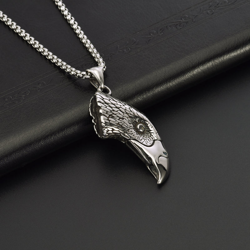Men's Vintage Eagle Head Stainless Steel Pendant Necklace