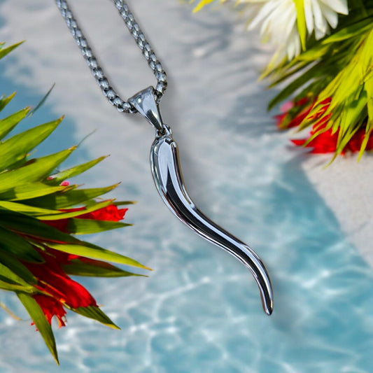 Men's Cornicello Horn Stainless Steel Pendant Necklace