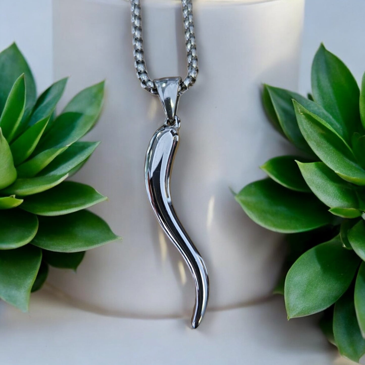 Men's Cornicello Horn Stainless Steel Pendant Necklace