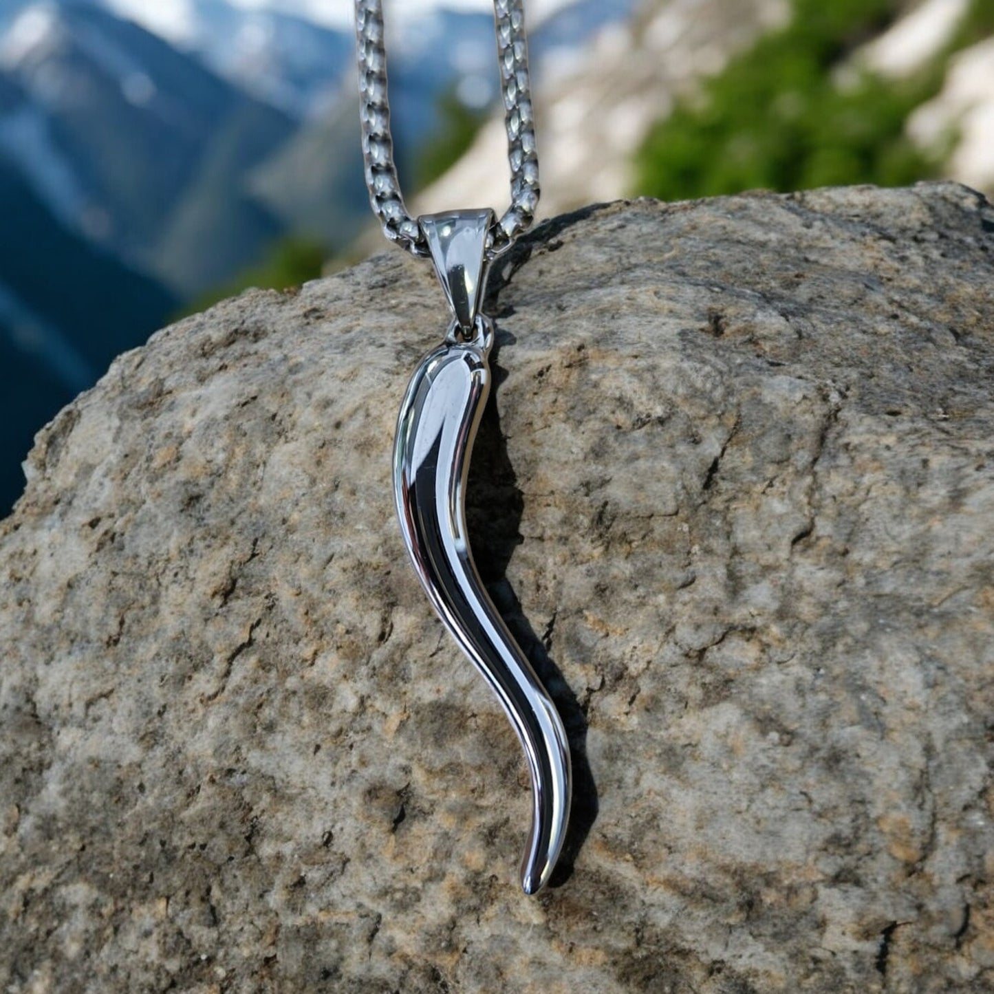 Men's Cornicello Horn Stainless Steel Pendant Necklace