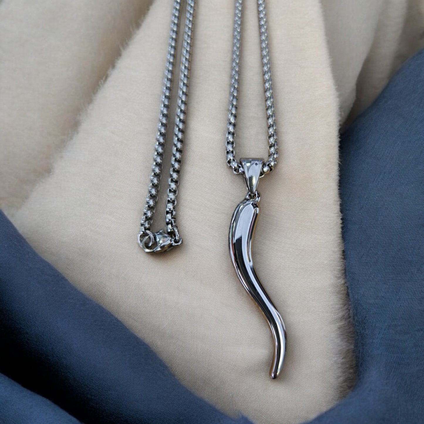 Men's Cornicello Horn Stainless Steel Pendant Necklace