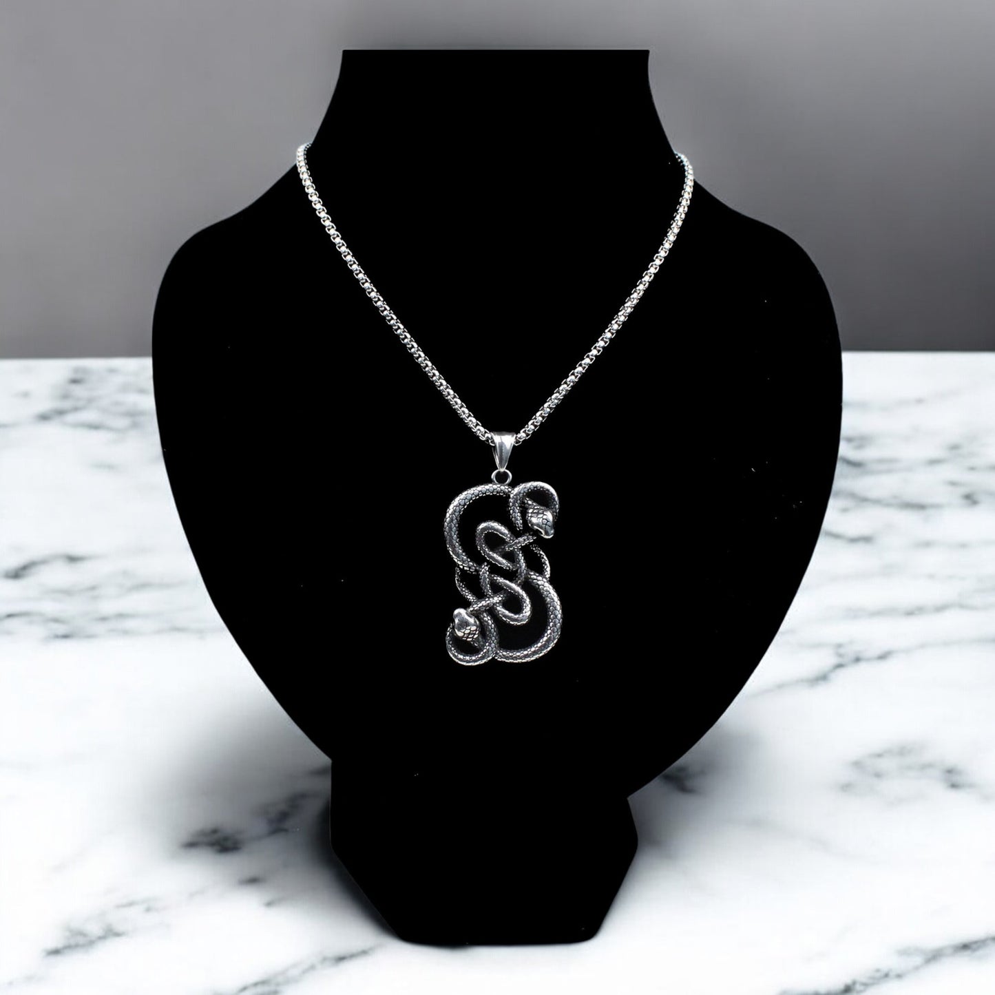 Men's Double Loki Snake Stainless Steel Pendant Necklace