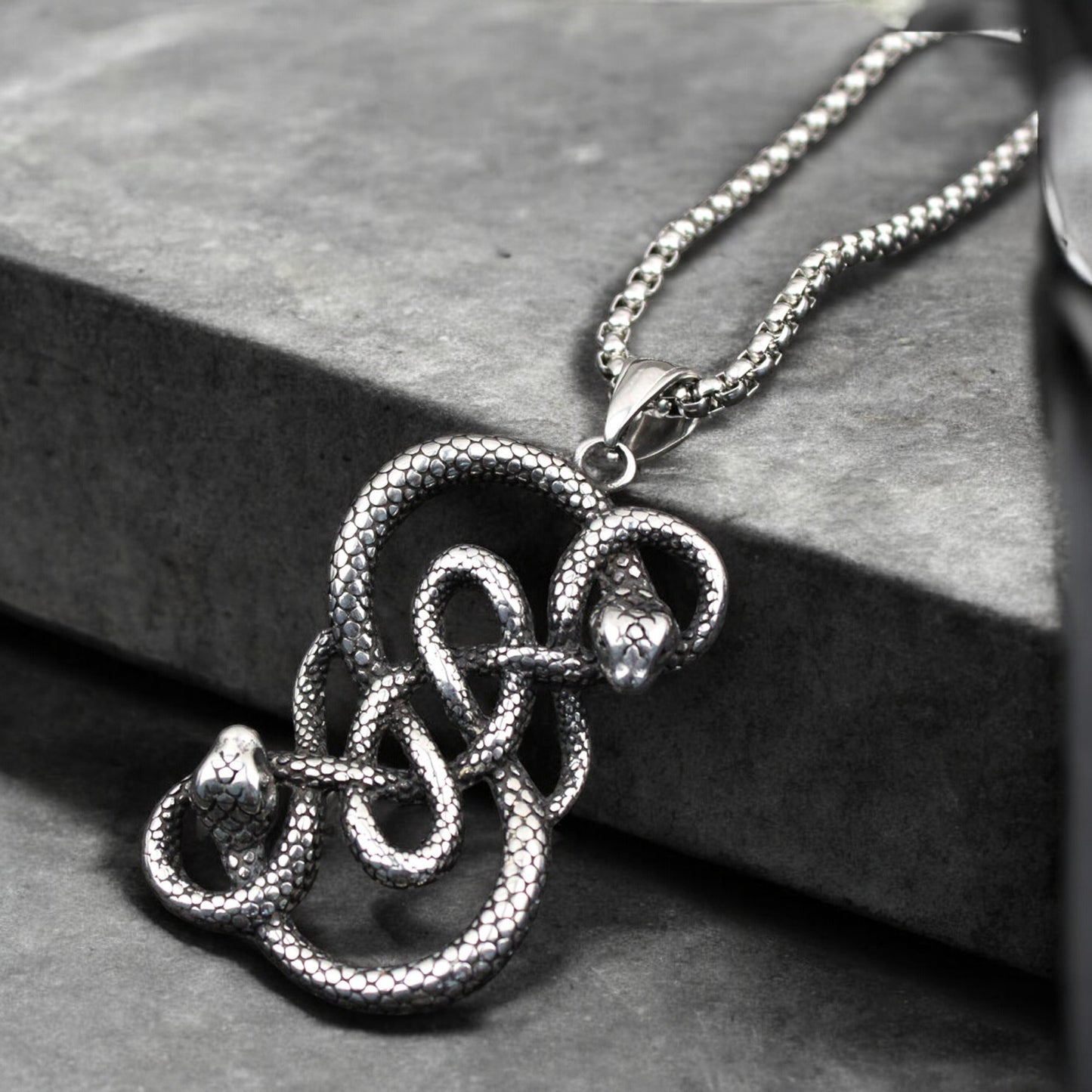 Men's Double Loki Snake Stainless Steel Pendant Necklace