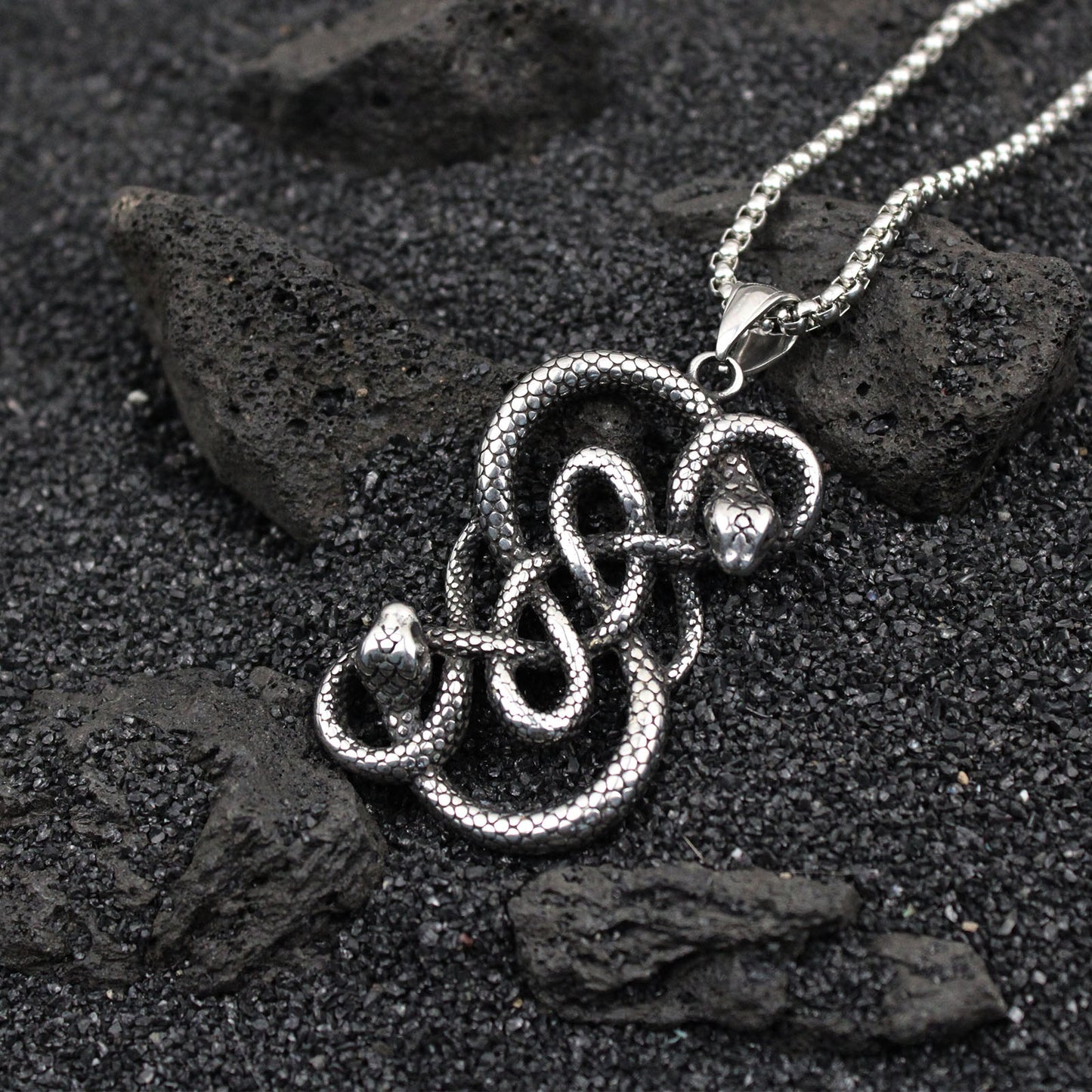 Men's Double Loki Snake Stainless Steel Pendant Necklace