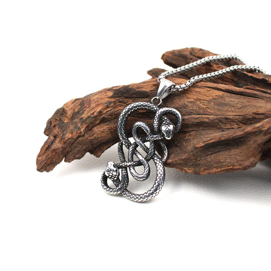 Men's Double Loki Snake Stainless Steel Pendant Necklace