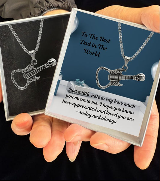 Father’s Day Gifts Men’s Rock Guitar Skull Bottle Opener Stainless Steel Pendant Necklace