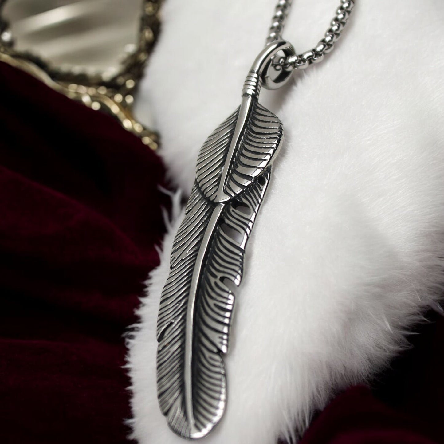 Vintage Retro Feather Leaf Stainless Steel Pendant Necklace