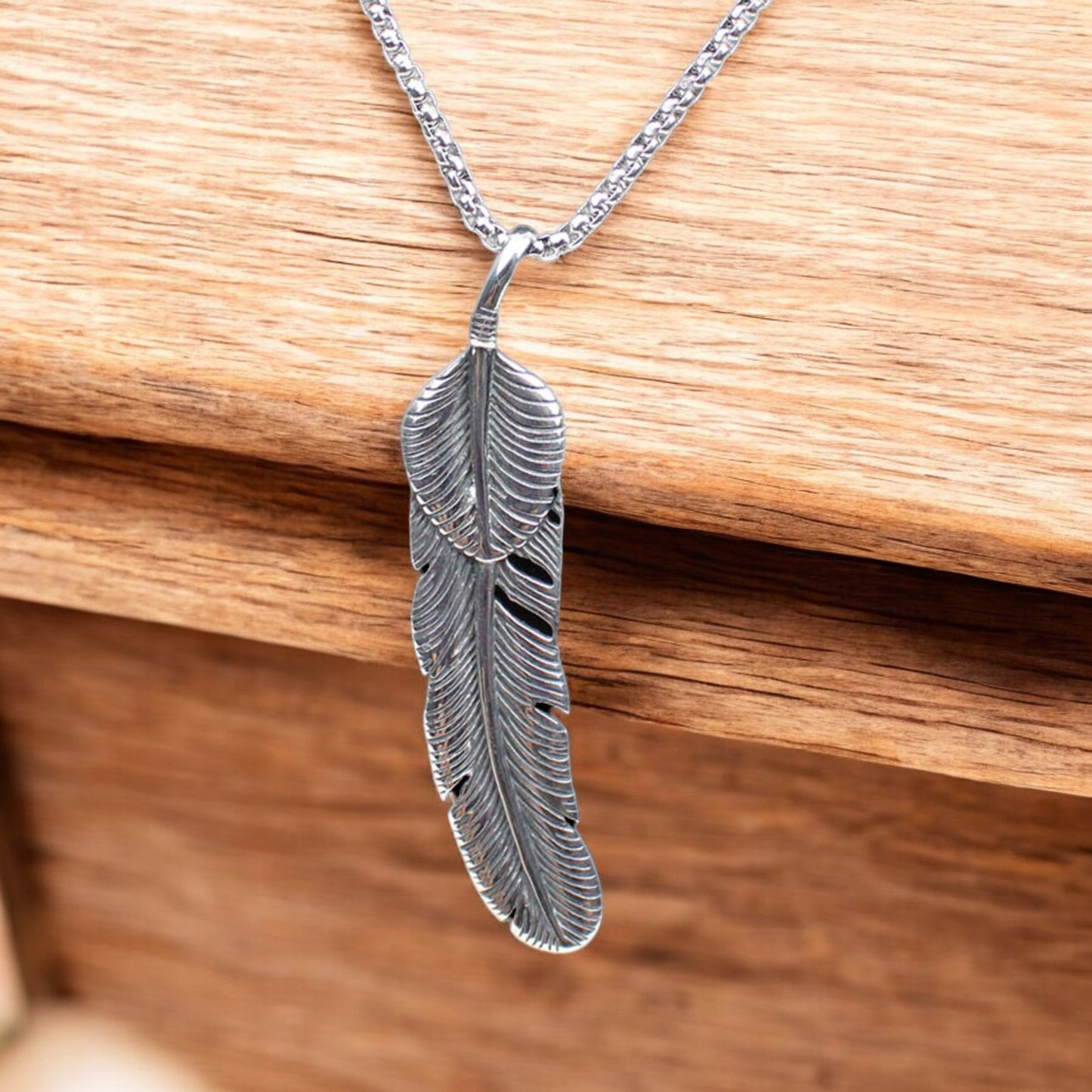 Vintage Retro Feather Leaf Stainless Steel Pendant Necklace