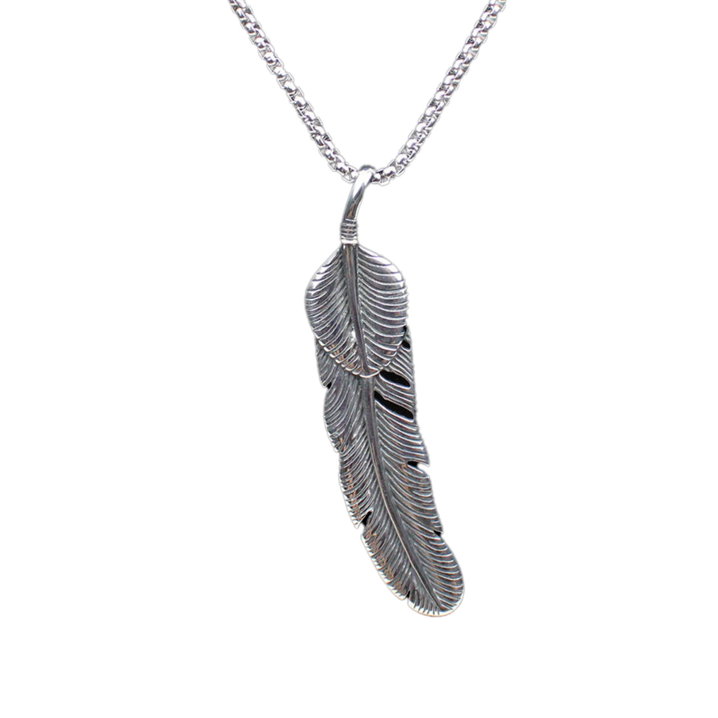 Vintage Retro Feather Leaf Stainless Steel Pendant Necklace