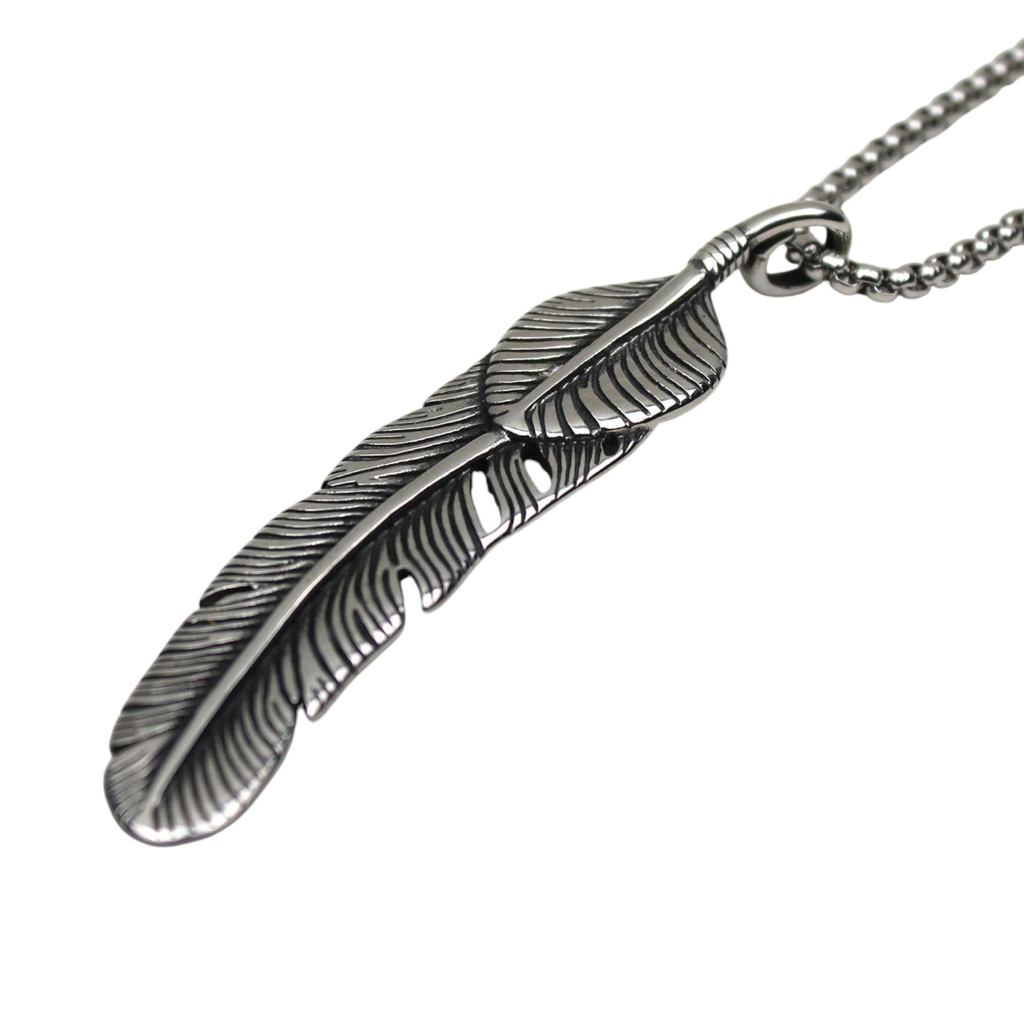 Vintage Retro Feather Leaf Stainless Steel Pendant Necklace
