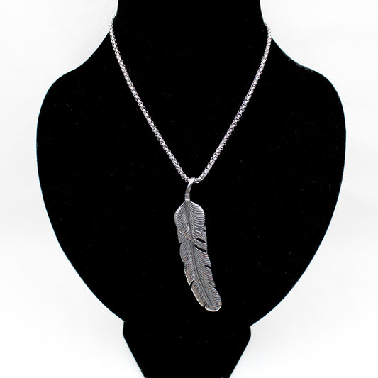 Vintage Retro Feather Leaf Stainless Steel Pendant Necklace
