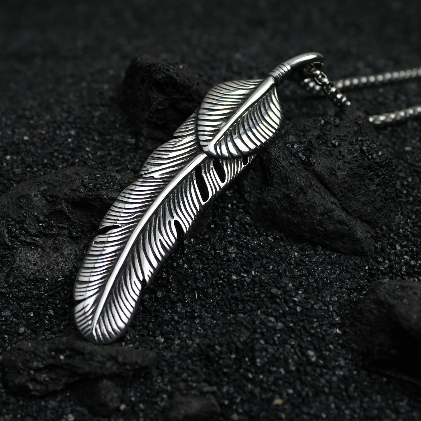 Vintage Retro Feather Leaf Stainless Steel Pendant Necklace