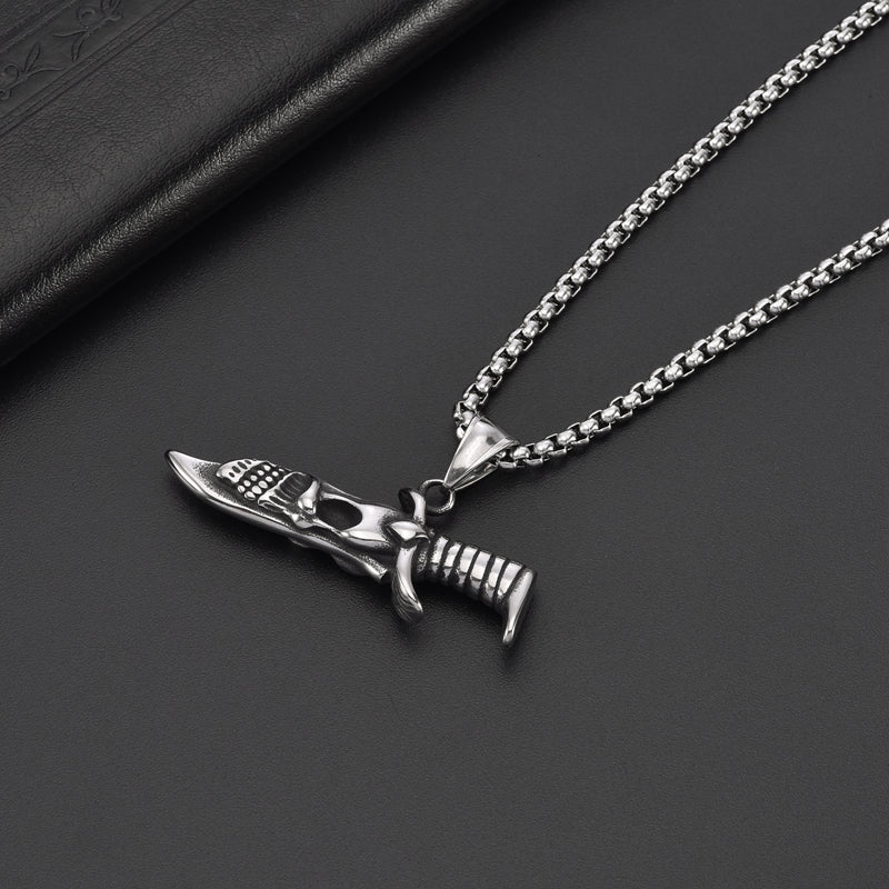 Bold Men's Skull & Dagger Stainless Steel Pendant Necklace