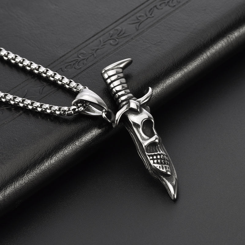 Bold Men's Skull & Dagger Stainless Steel Pendant Necklace
