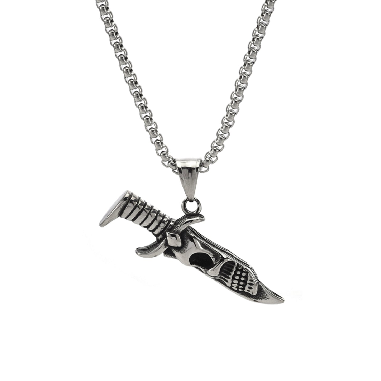 Bold Men's Skull & Dagger Stainless Steel Pendant Necklace