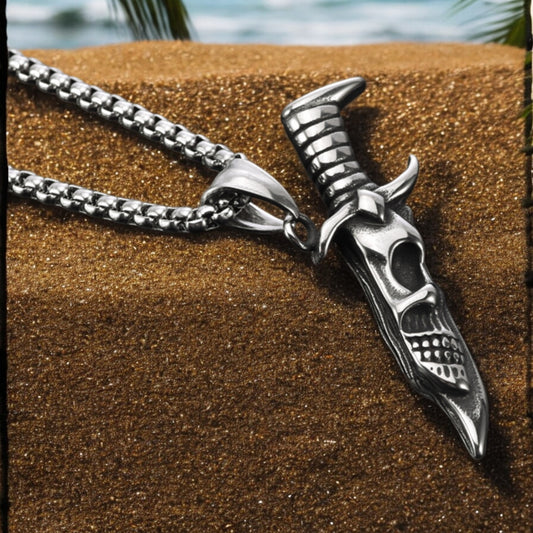 Bold Men's Skull & Dagger Stainless Steel Pendant Necklace