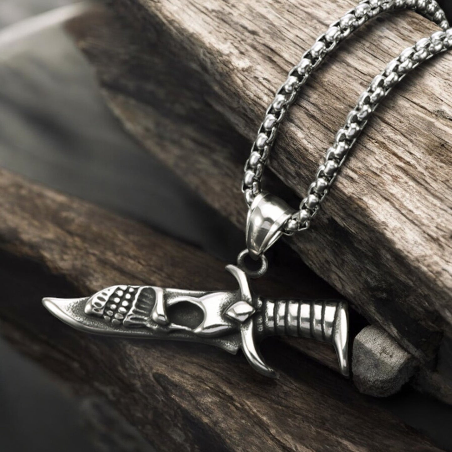 Bold Men's Skull & Dagger Stainless Steel Pendant Necklace