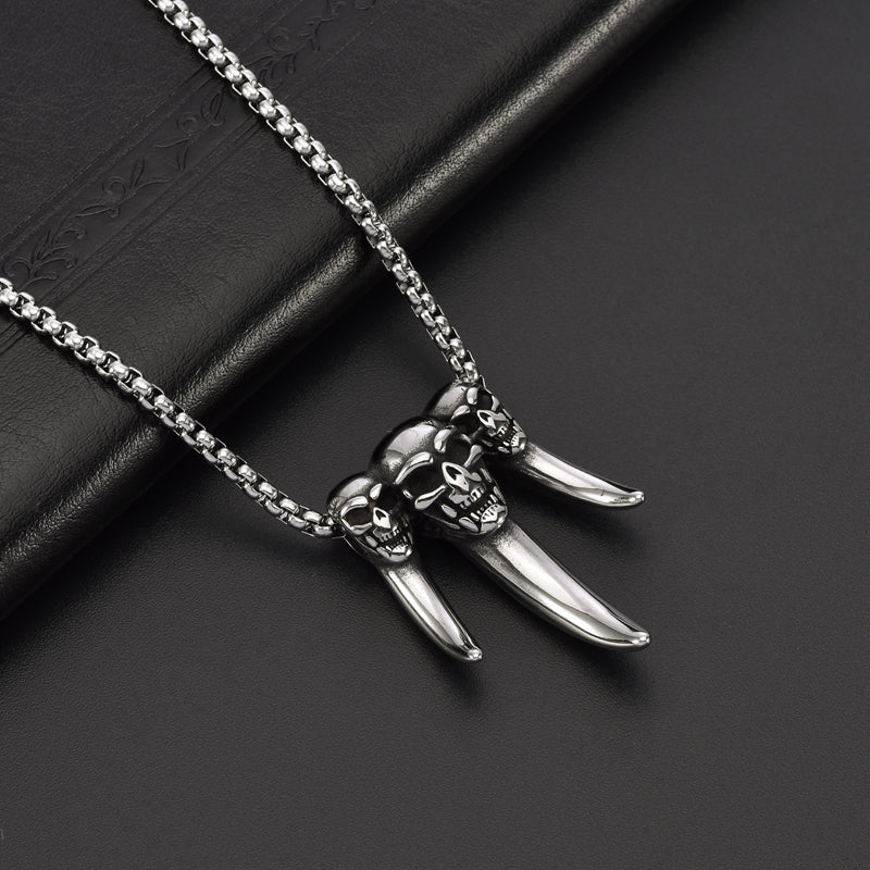 Men's Large Fangs Skull Stainless Steel Pendant Necklace