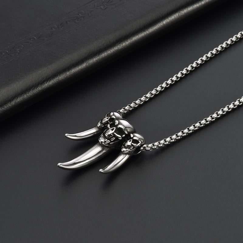 Men's Large Fangs Skull Stainless Steel Pendant Necklace