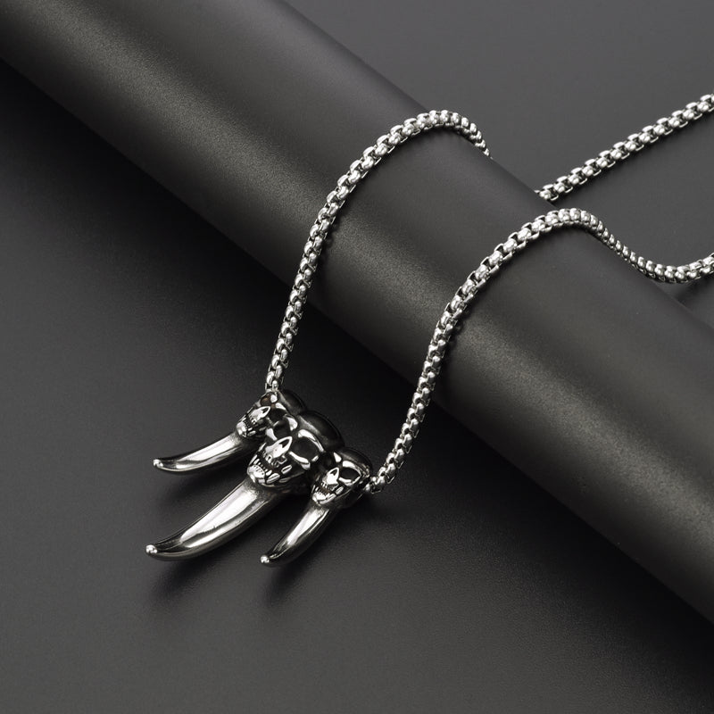 Men's Large Fangs Skull Stainless Steel Pendant Necklace