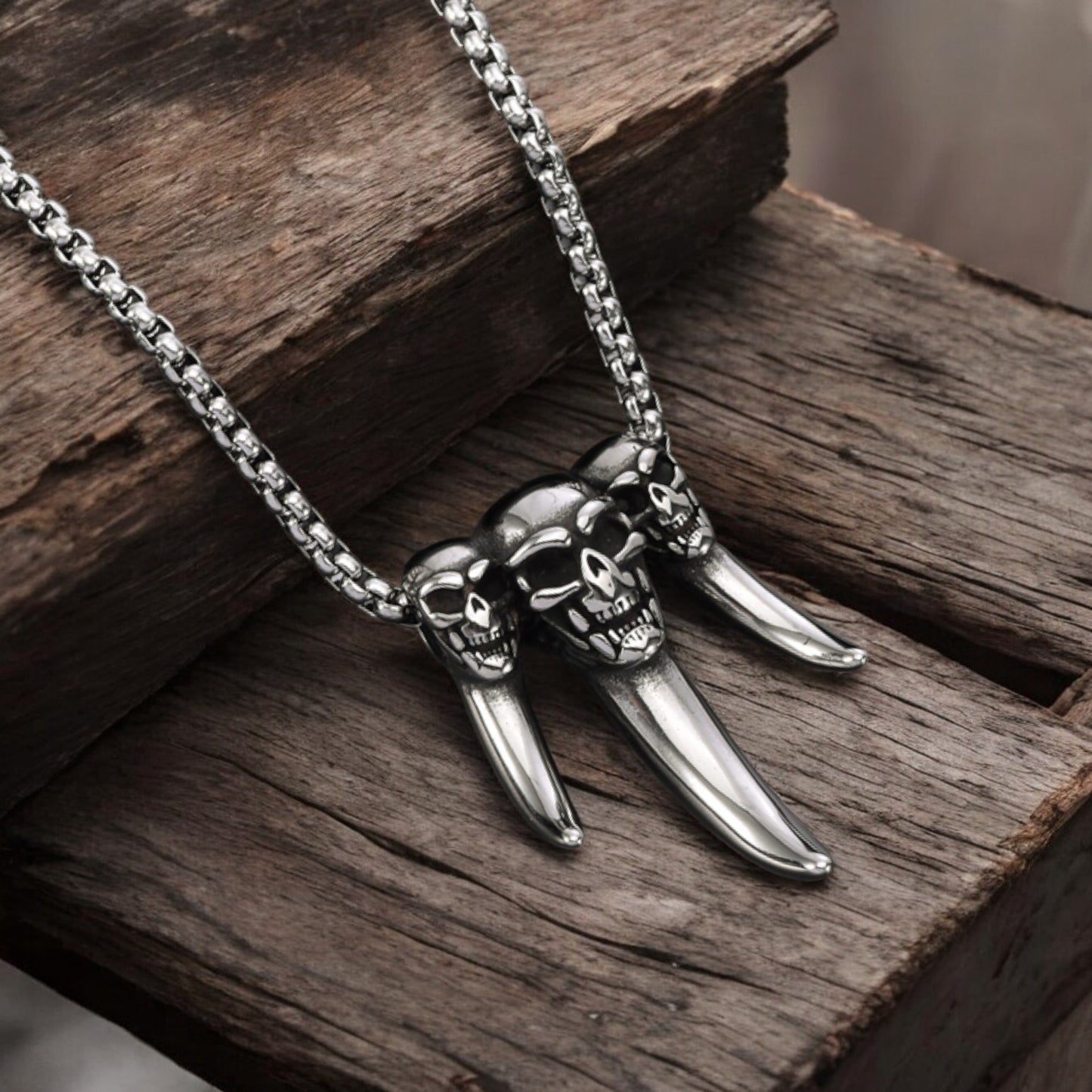 Men's Large Fangs Skull Stainless Steel Pendant Necklace