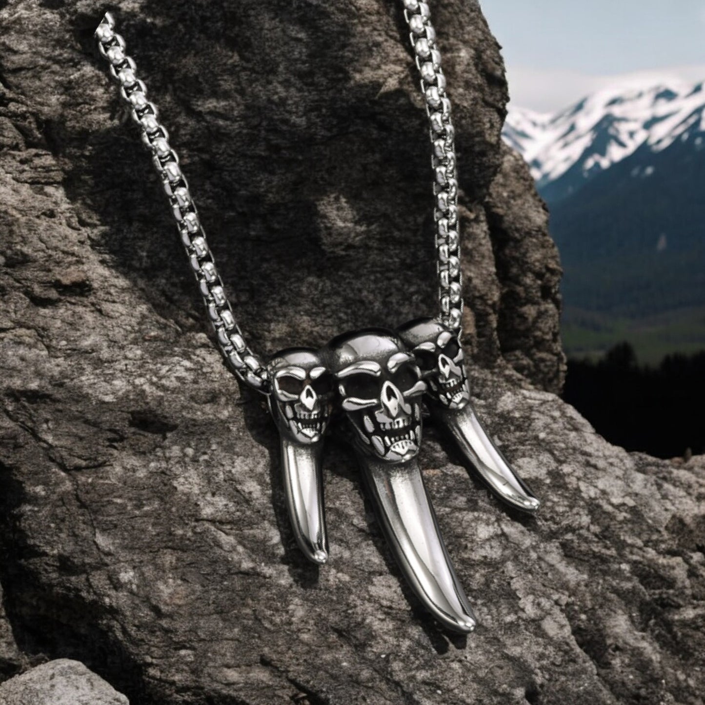 Men's Large Fangs Skull Stainless Steel Pendant Necklace