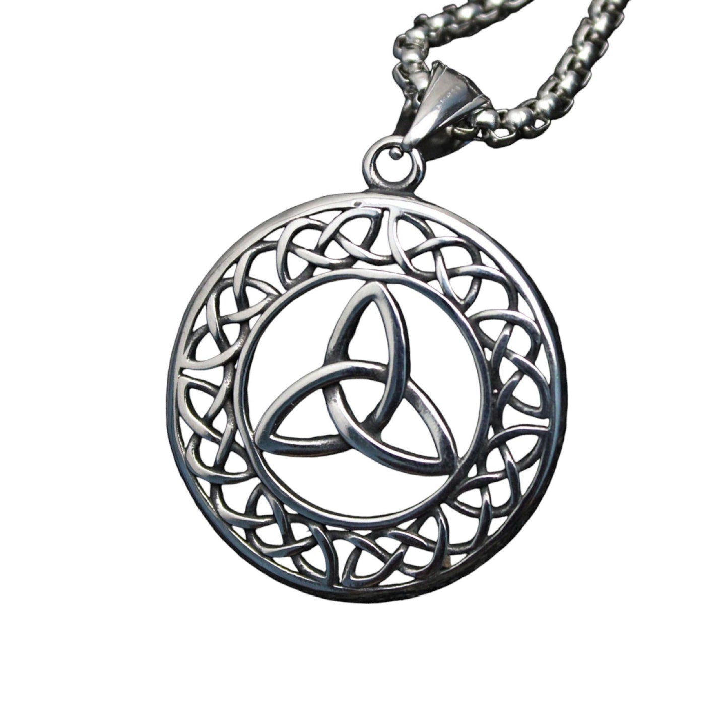Men's Celtic Trinity Knot Stainless Steel Round Pendant Necklace