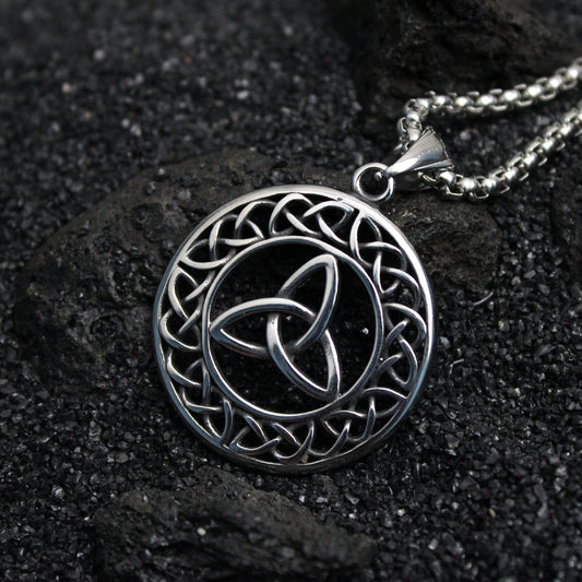 Men's Celtic Trinity Knot Stainless Steel Round Pendant Necklace