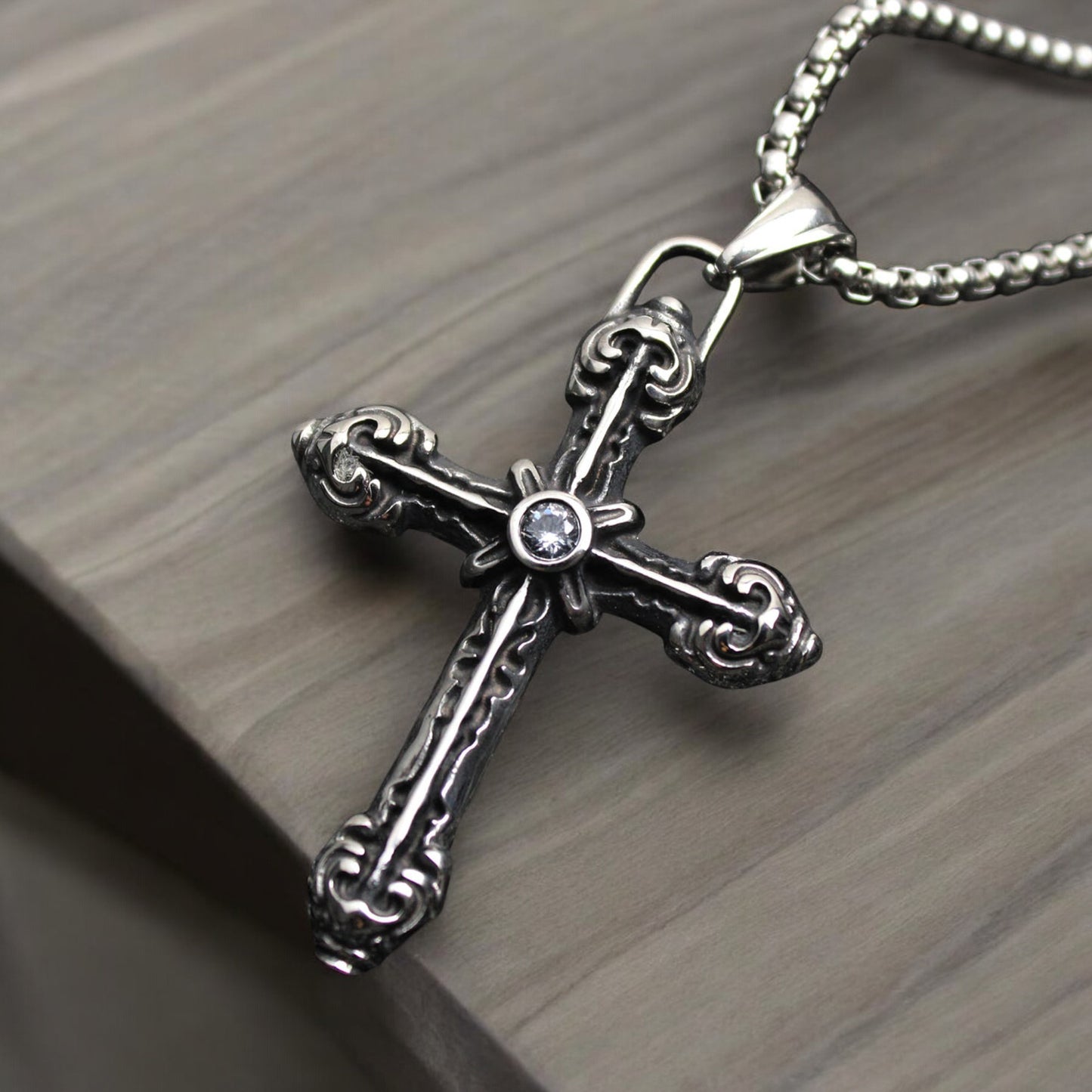 Men's Holy Cross Stainless Steel Pendant Necklace
