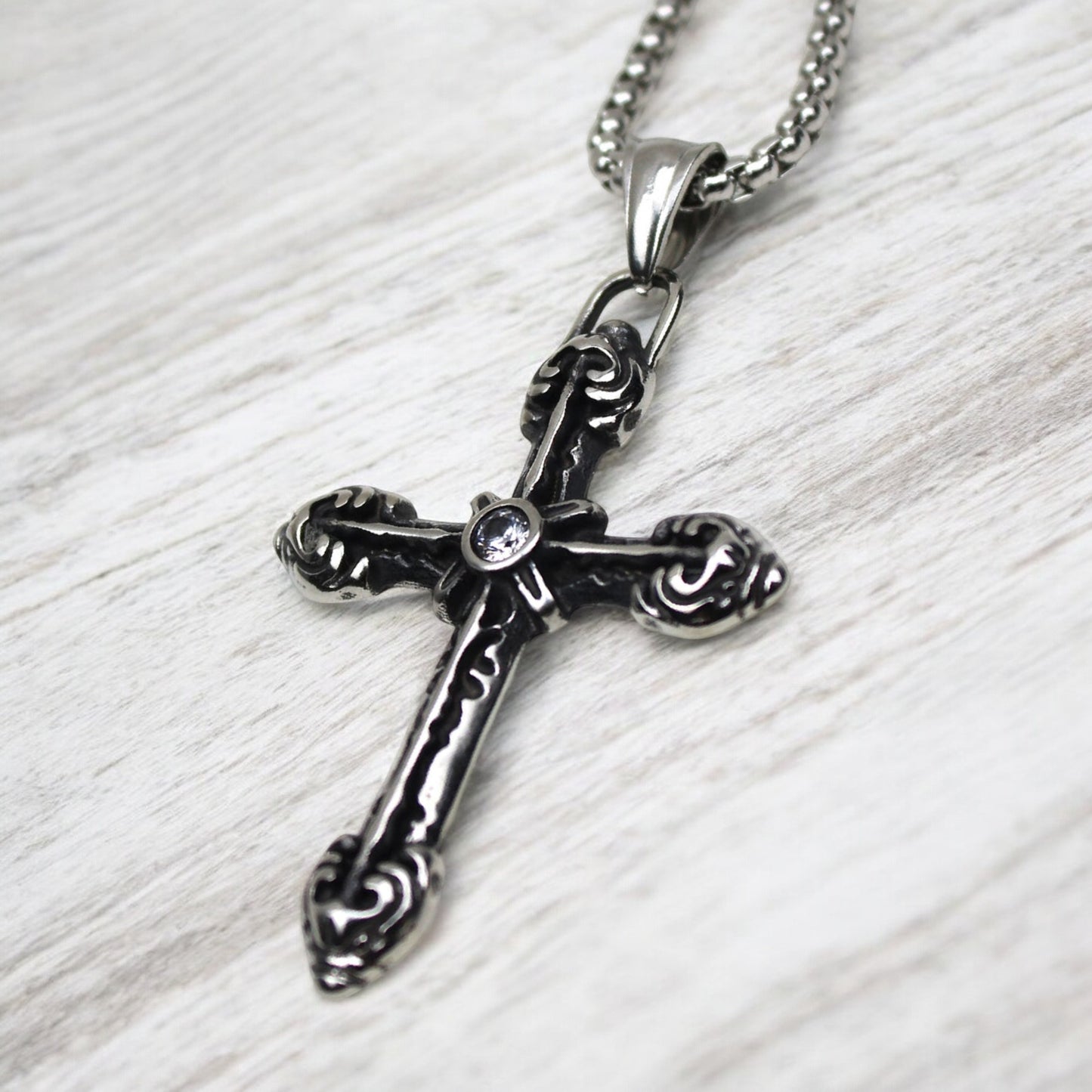 Men's Holy Cross Stainless Steel Pendant Necklace