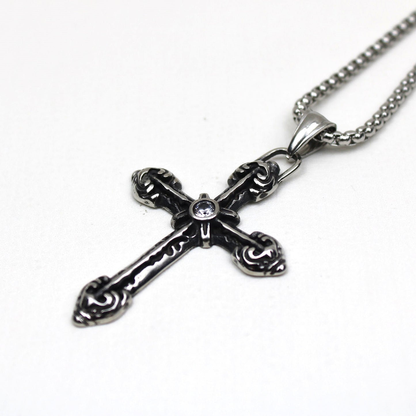 Men's Holy Cross Stainless Steel Pendant Necklace