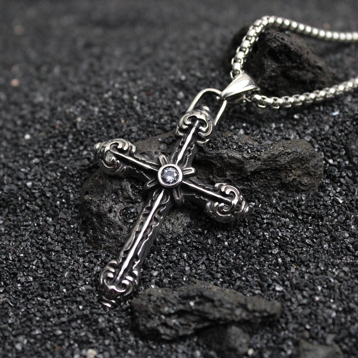 Men's Holy Cross Stainless Steel Pendant Necklace
