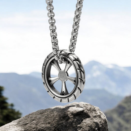 Hip Hop Wheel Trendy Tire Stainless Steel Pendant Necklace