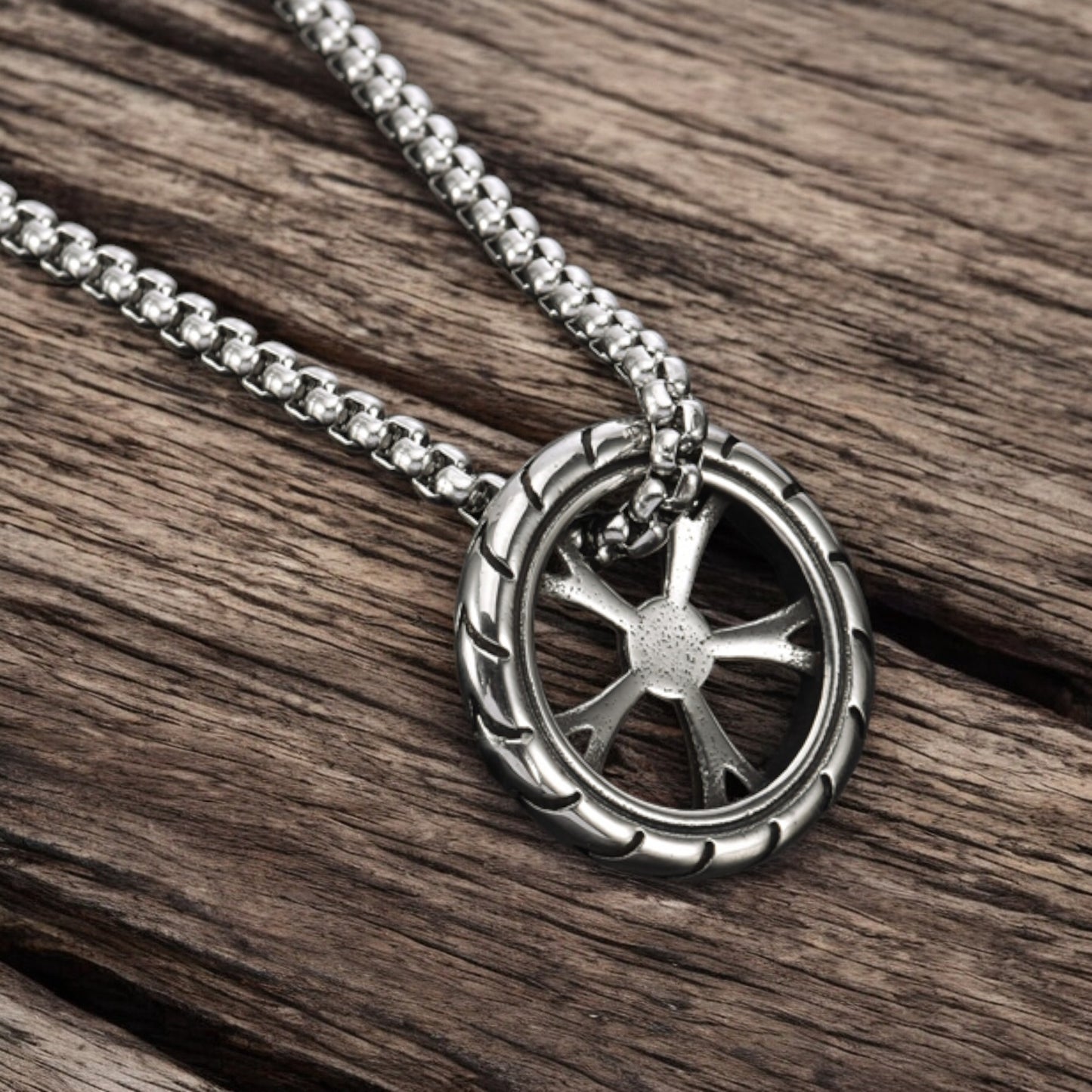 Hip Hop Wheel Trendy Tire Stainless Steel Pendant Necklace