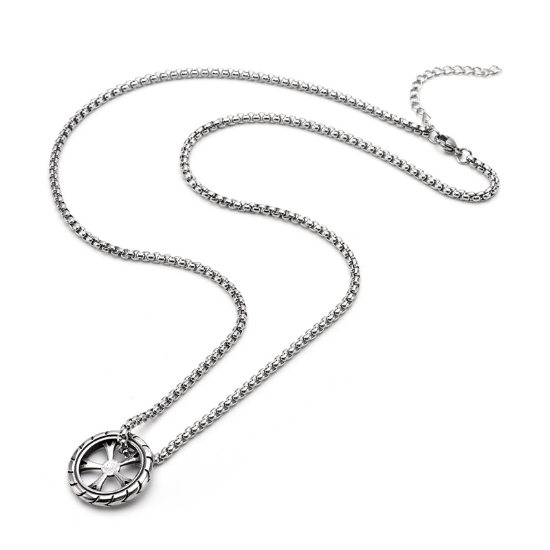 Hip Hop Wheel Trendy Tire Stainless Steel Pendant Necklace