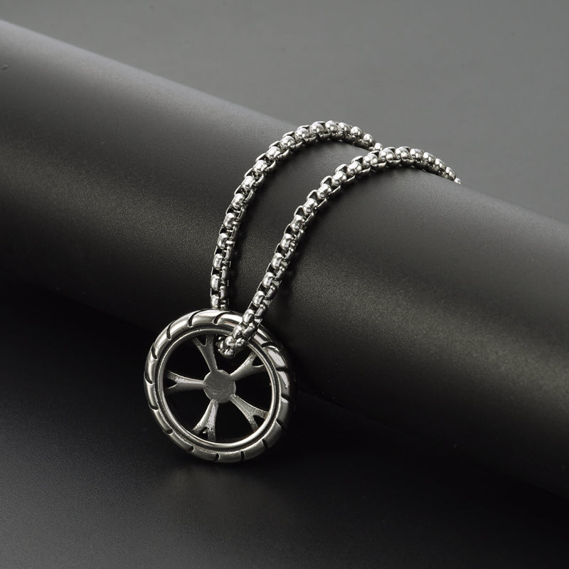 Hip Hop Wheel Trendy Tire Stainless Steel Pendant Necklace