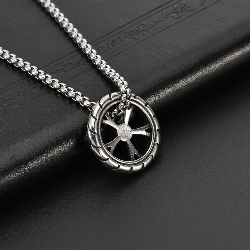 Hip Hop Wheel Trendy Tire Stainless Steel Pendant Necklace