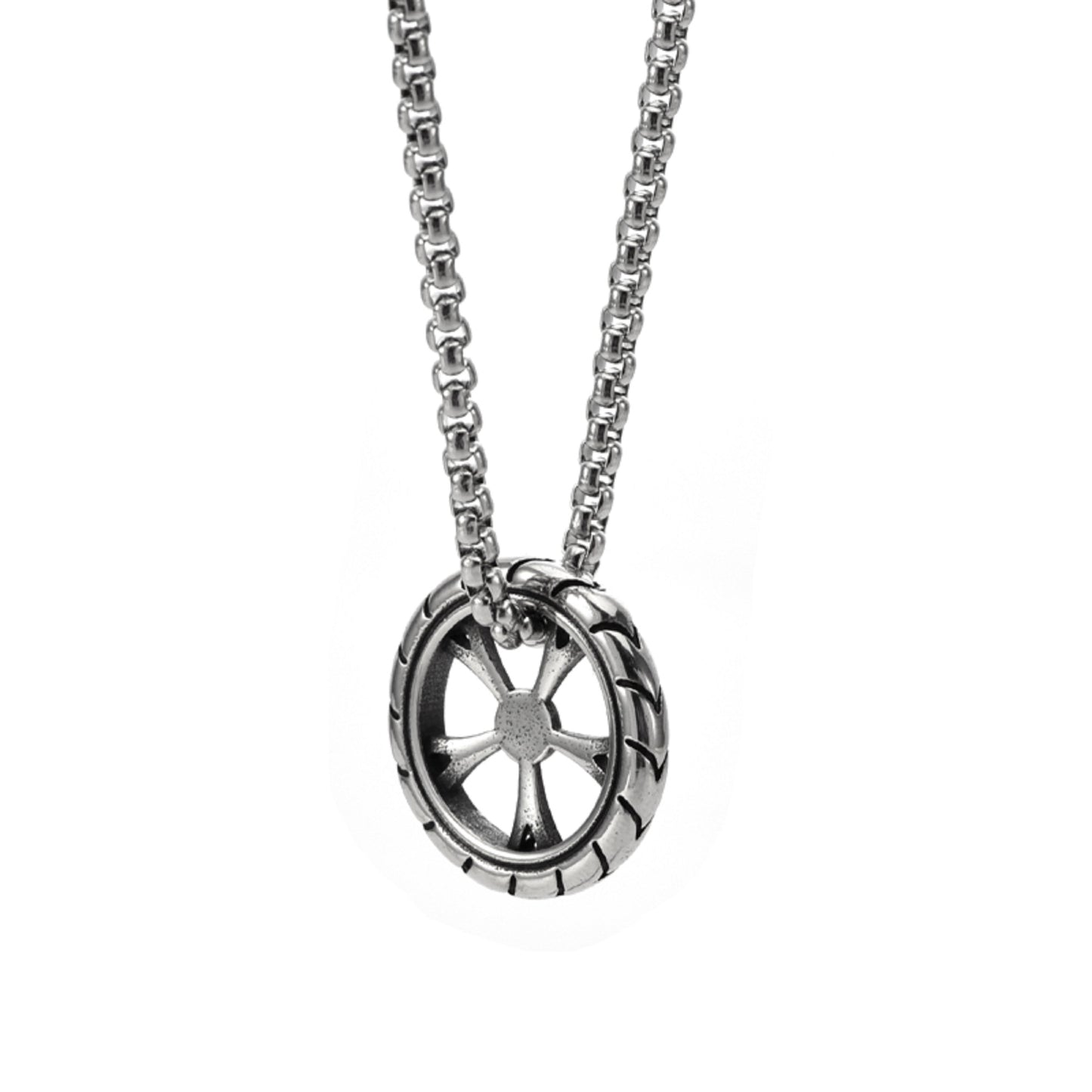 Men's Horn Snake Skull Leaf Cross Wheel Stainless Steel Pendant Necklaces