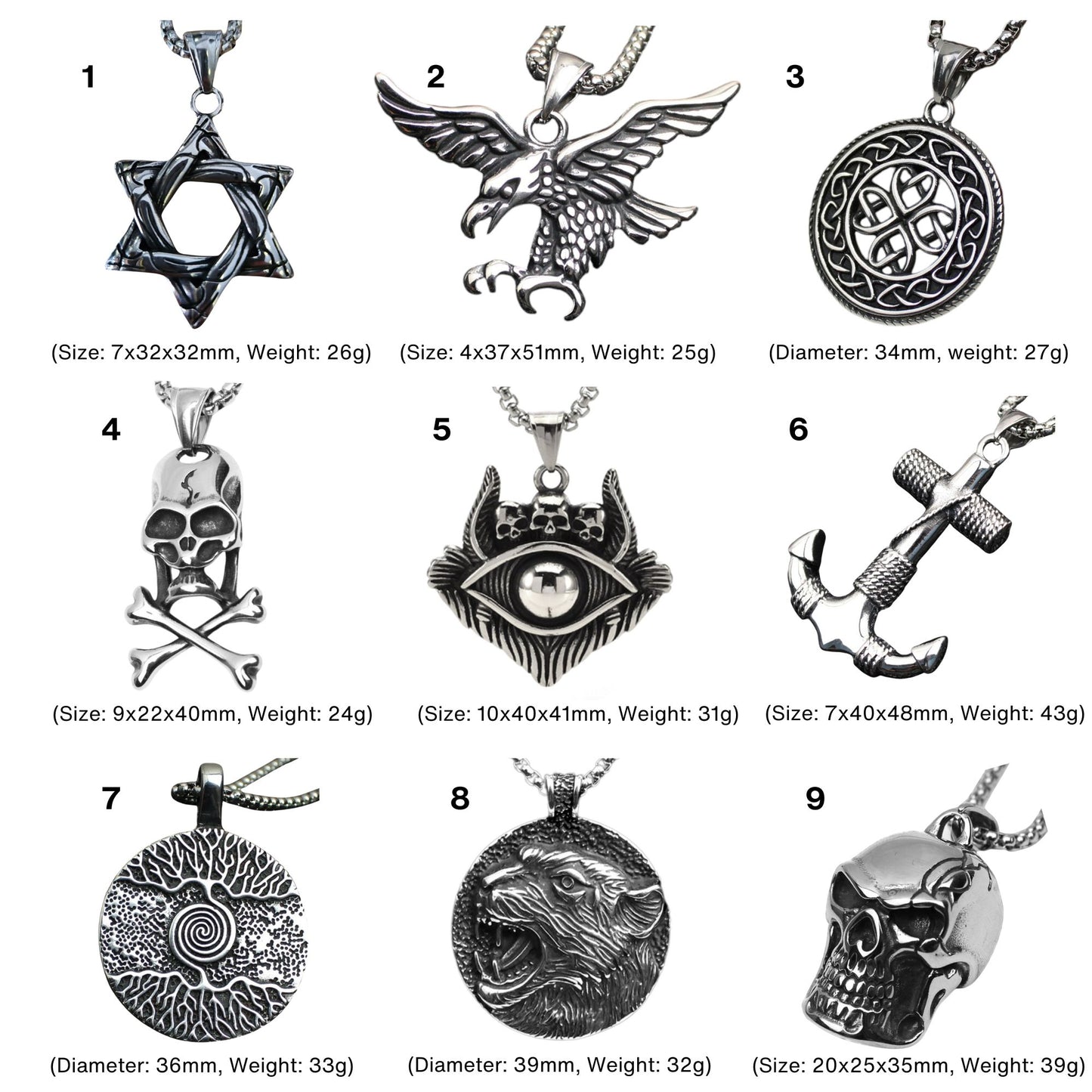 Men's Tree of Life Anchor Eagle Devil Eye Skeleton Stainless Steel Necklaces