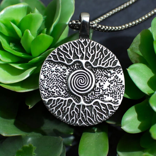 Men's Tree of Life Spiral Stainless Steel Pendant Necklace