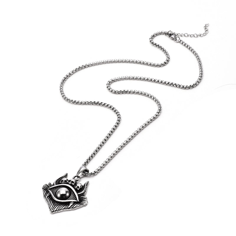 Men's Devil Eye with Three Skulls Skeleton Stainless Steel Pendant Necklace