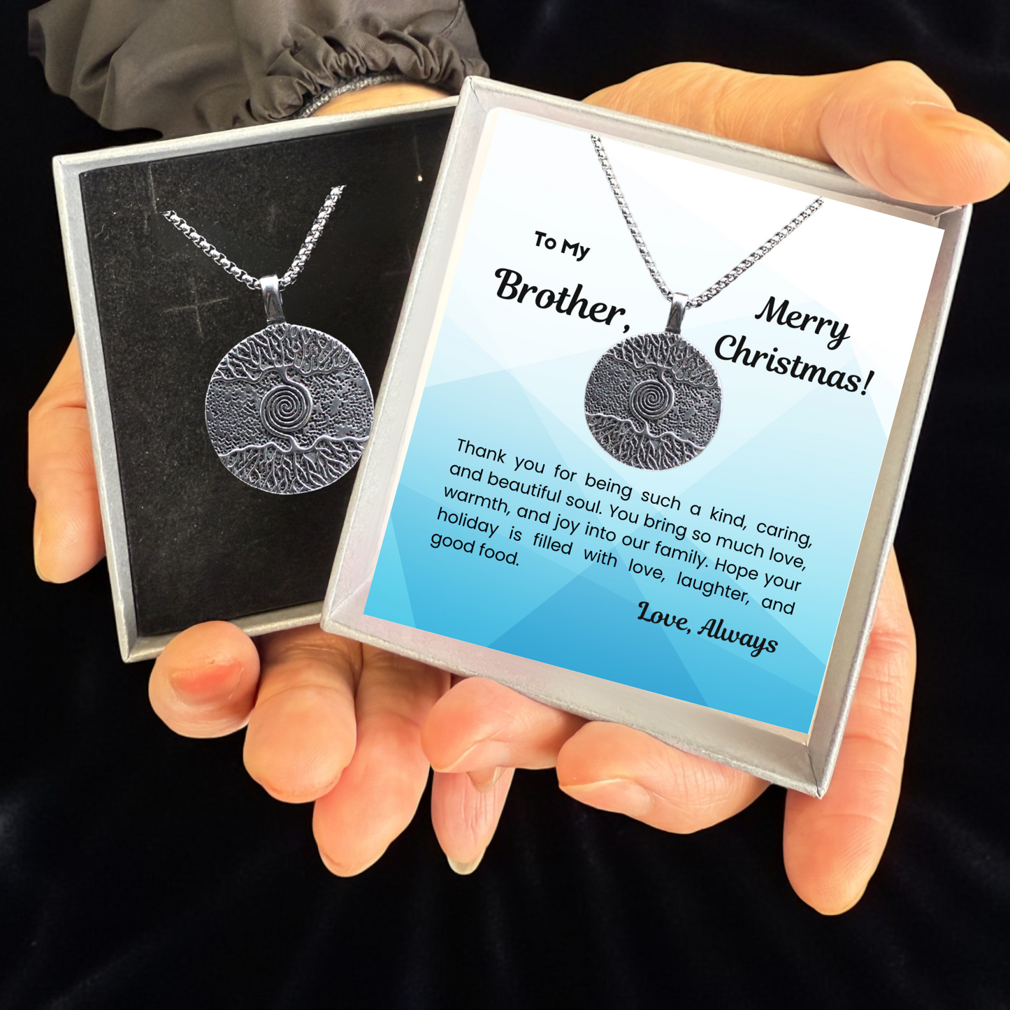 316L Stainless Steel Tree of Life Necklace for Brother with Personalised Message
