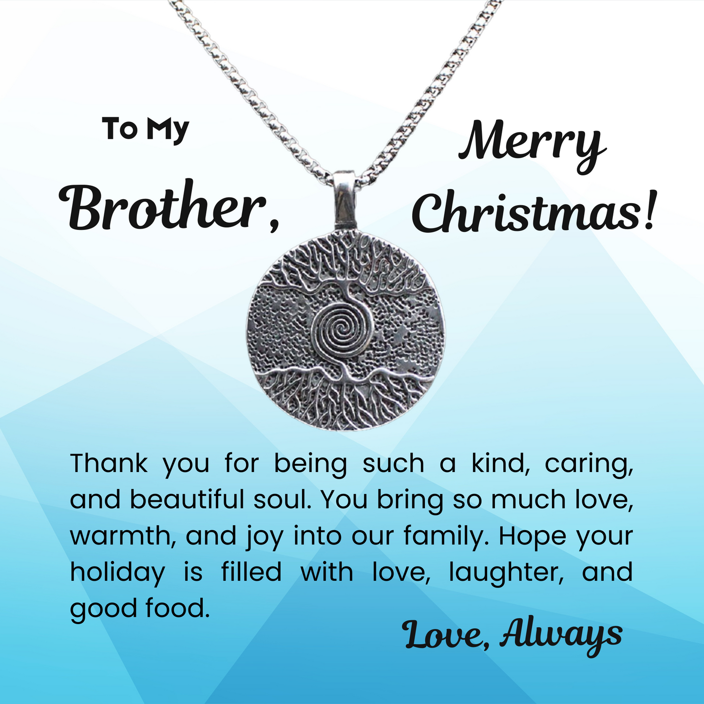 316L Stainless Steel Tree of Life Necklace for Brother with Personalised Message
