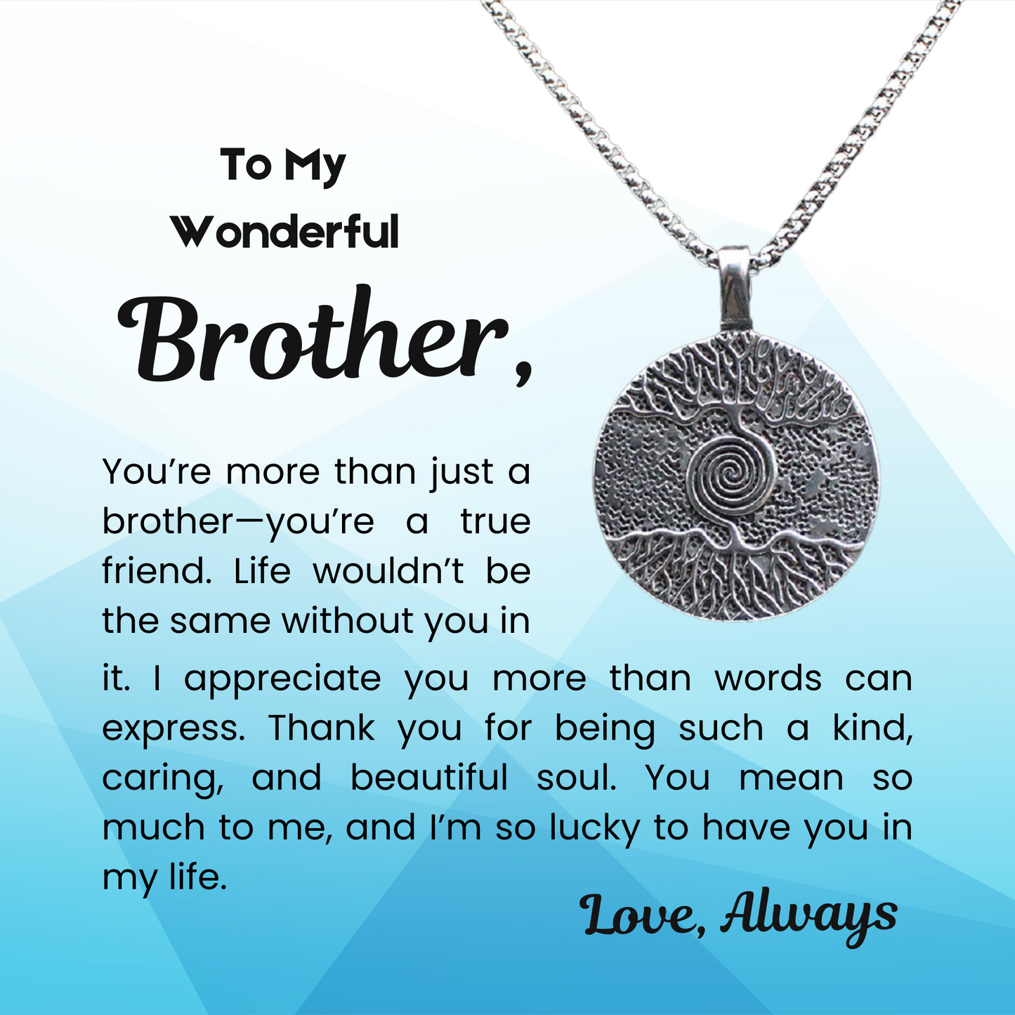 316L Stainless Steel Tree of Life Necklace for Brother with Personalised Message
