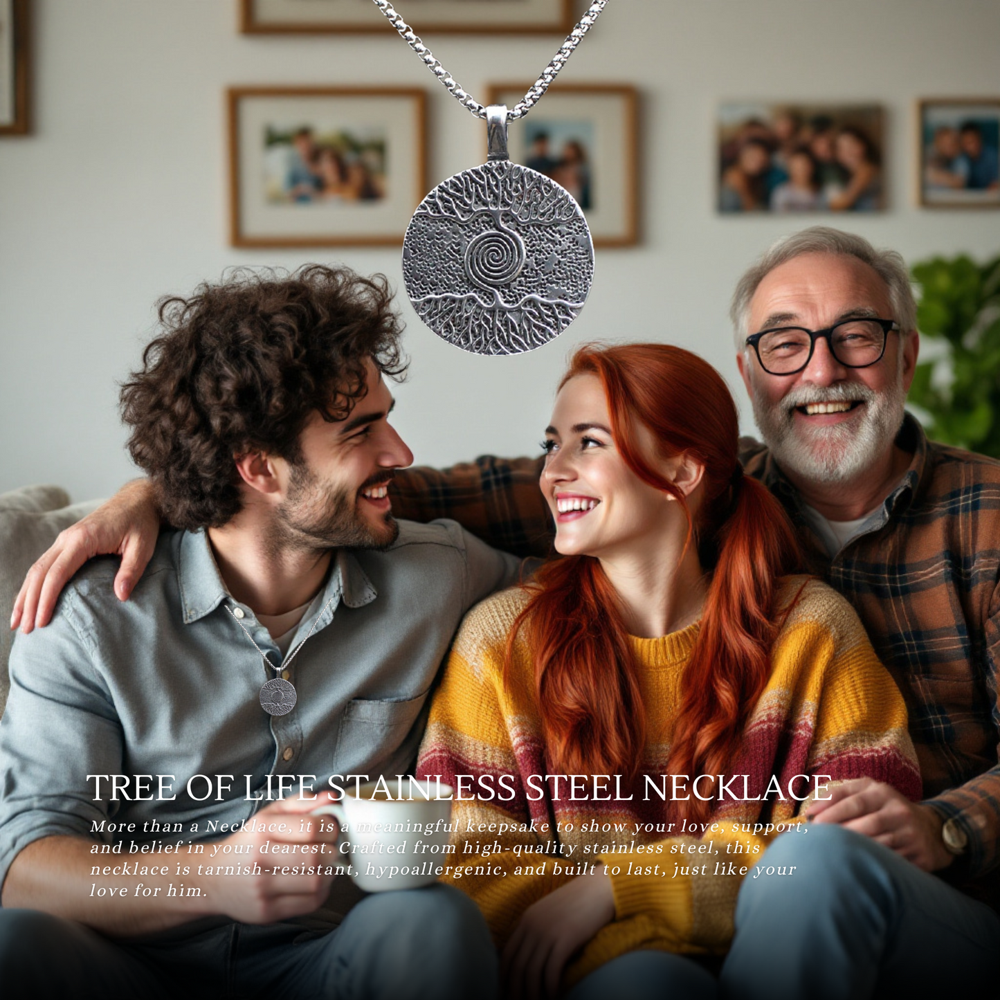 316L Stainless Steel Tree of Life Necklace for Brother with Personalised Message