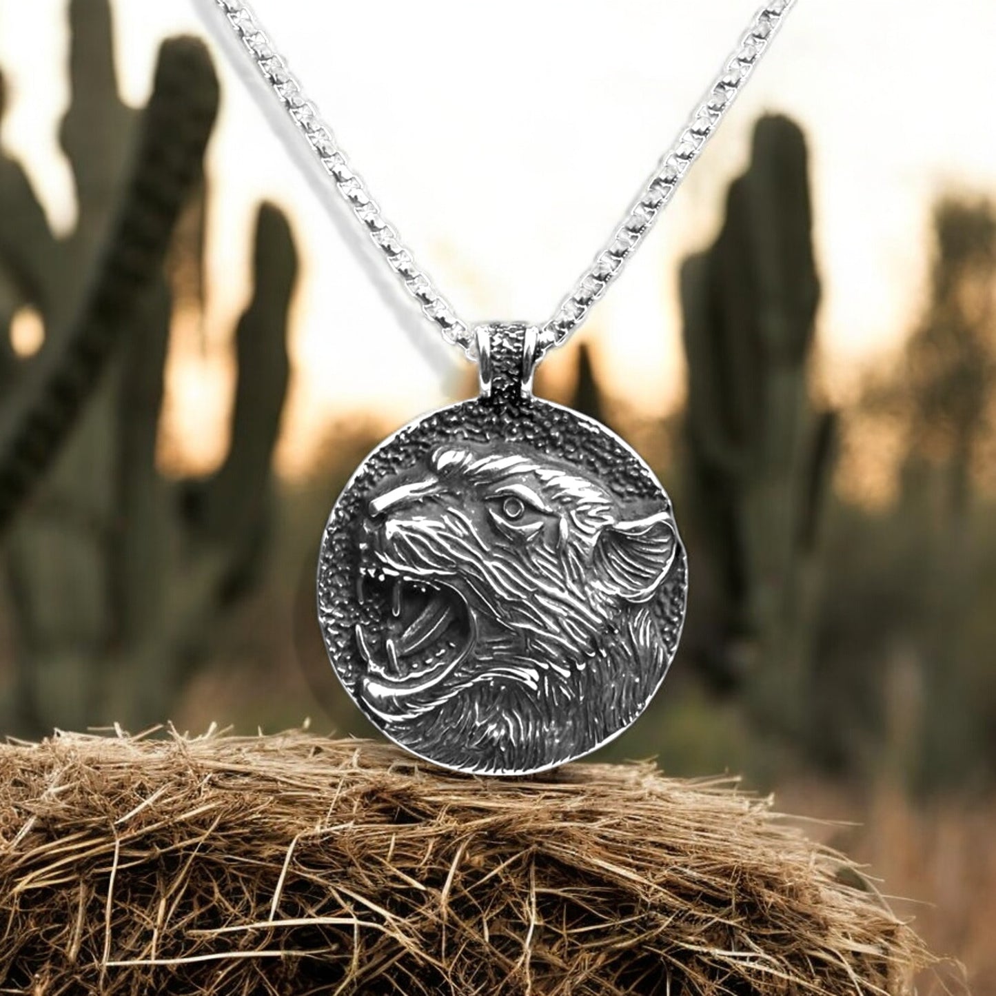 Men's 3D Leopard Panter Head Stainless Steel Pendant Necklace