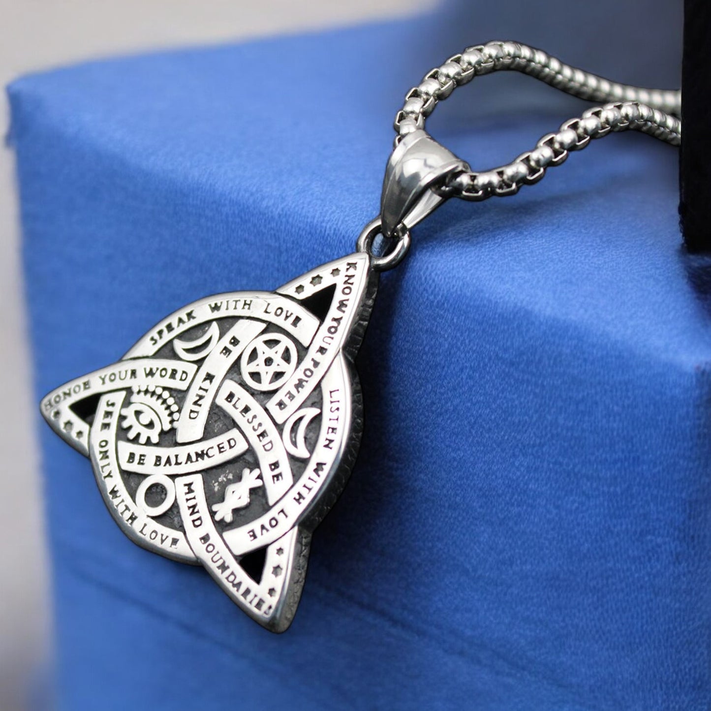 Men's Triple Triquetra Celtic Trinity Knot Stainless Steel Pendant Necklace