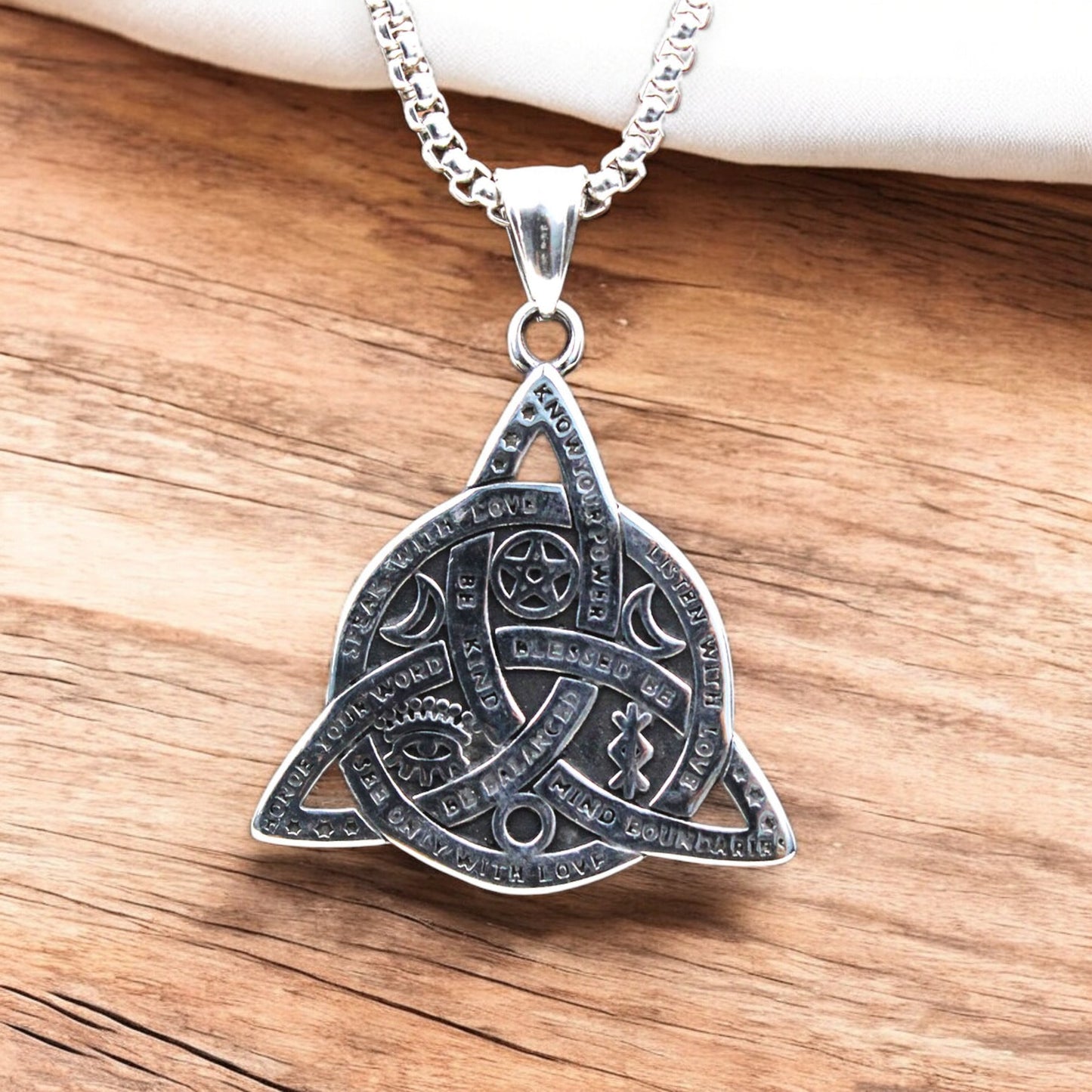 Men's Triple Triquetra Celtic Trinity Knot Stainless Steel Pendant Necklace