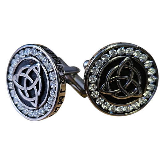 Men's Trinity Celtic Stainless Steel Crystal Round Cufflinks – Timeless Elegance with Celtic Heritage