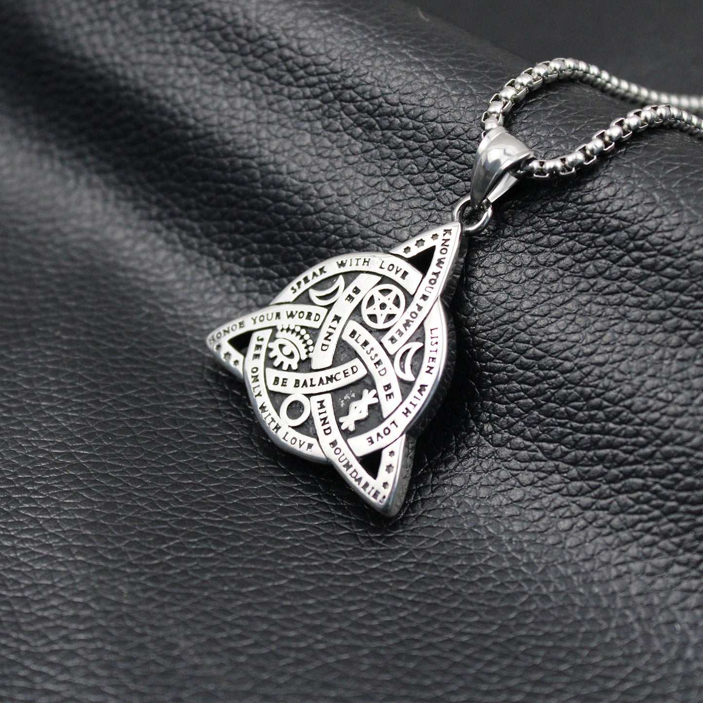 Men's Triple Triquetra Celtic Trinity Knot Stainless Steel Pendant Necklace